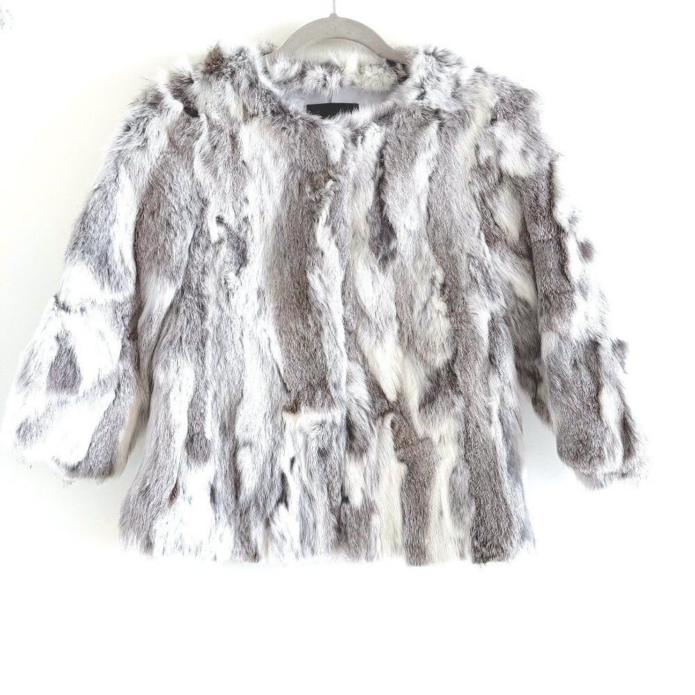 New Arielle Rabbit Fur Jacket in Multi-Grey Size Medium - Picture 4 of 13
